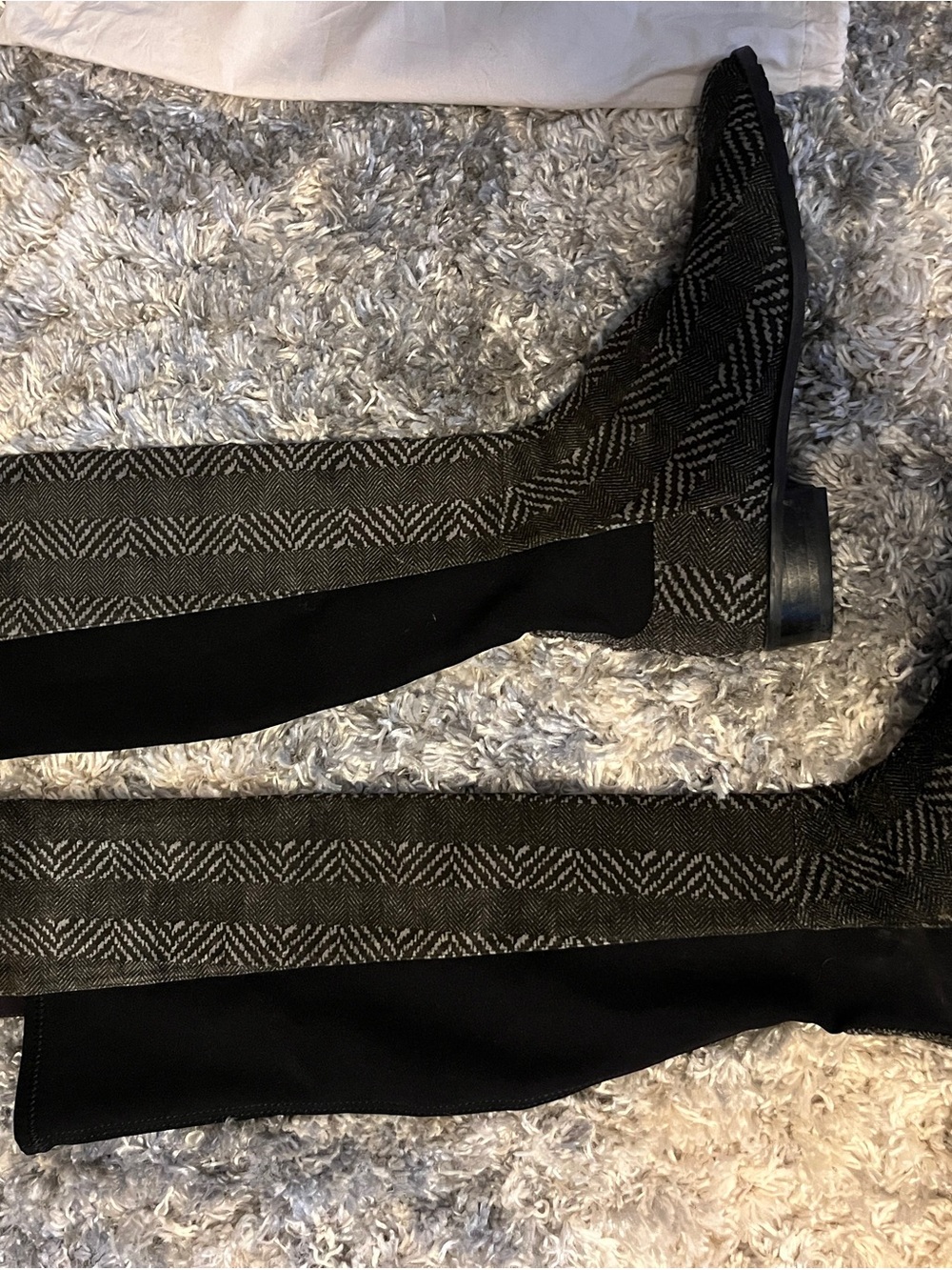 Stuart Weitzman Black and Gray Herringbone Boots